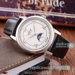 New Clone Omega De Ville Mineral Crystal Watch White Dial Black Leather Strap